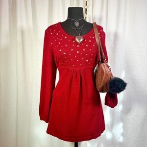 Style & Co. Red Studded Knit Babydoll Top – Women's XL